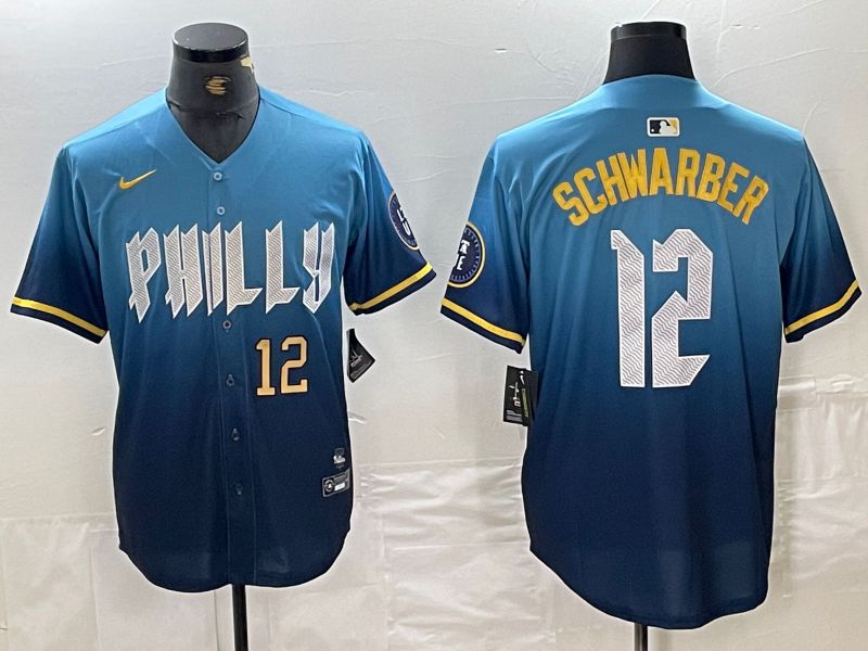 Men Philadelphia Phillies #12 Schwarber Blue City Edition Nike 2024 MLB Jersey style 3